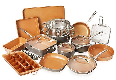 Gotham Steel Kitchen-in-a-box 25 Piece Cookware set, Non-stick Pots & Pans  with Utensils, Red/Copper 